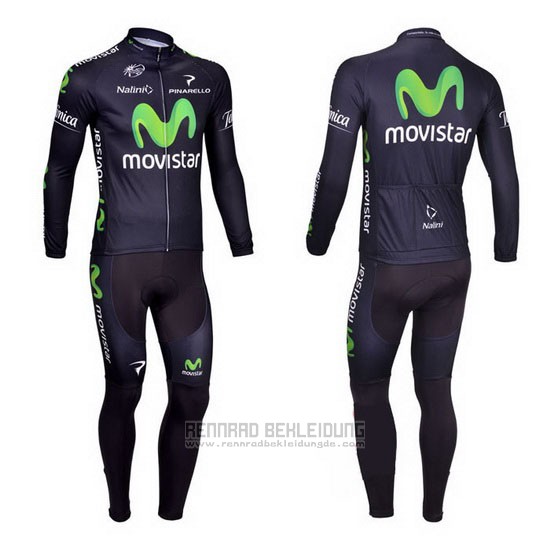 2013 Fahrradbekleidung Movistar Shwarz Trikot Langarm und Tragerhose